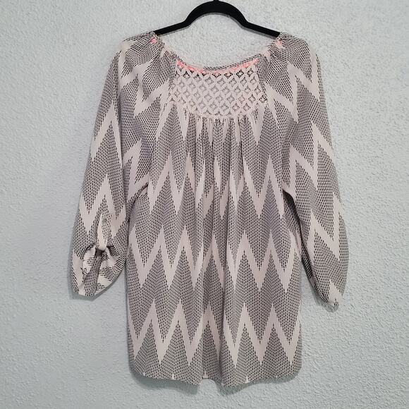 Rewind Womens Sheer Chevron Top Size L Lacey Boho Beaded Twee French Prairie - Picture 2 of 8